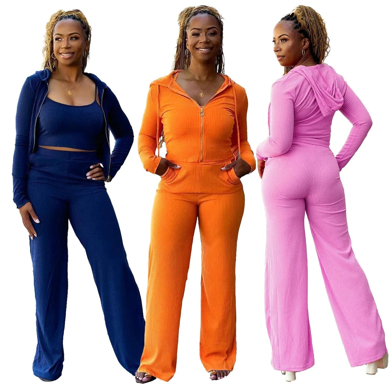 MS1877 Ready To Ship S-2xl Fall 2024 Boutique Hoodie Lounge Wear Ribbed Three Piece Pants Set