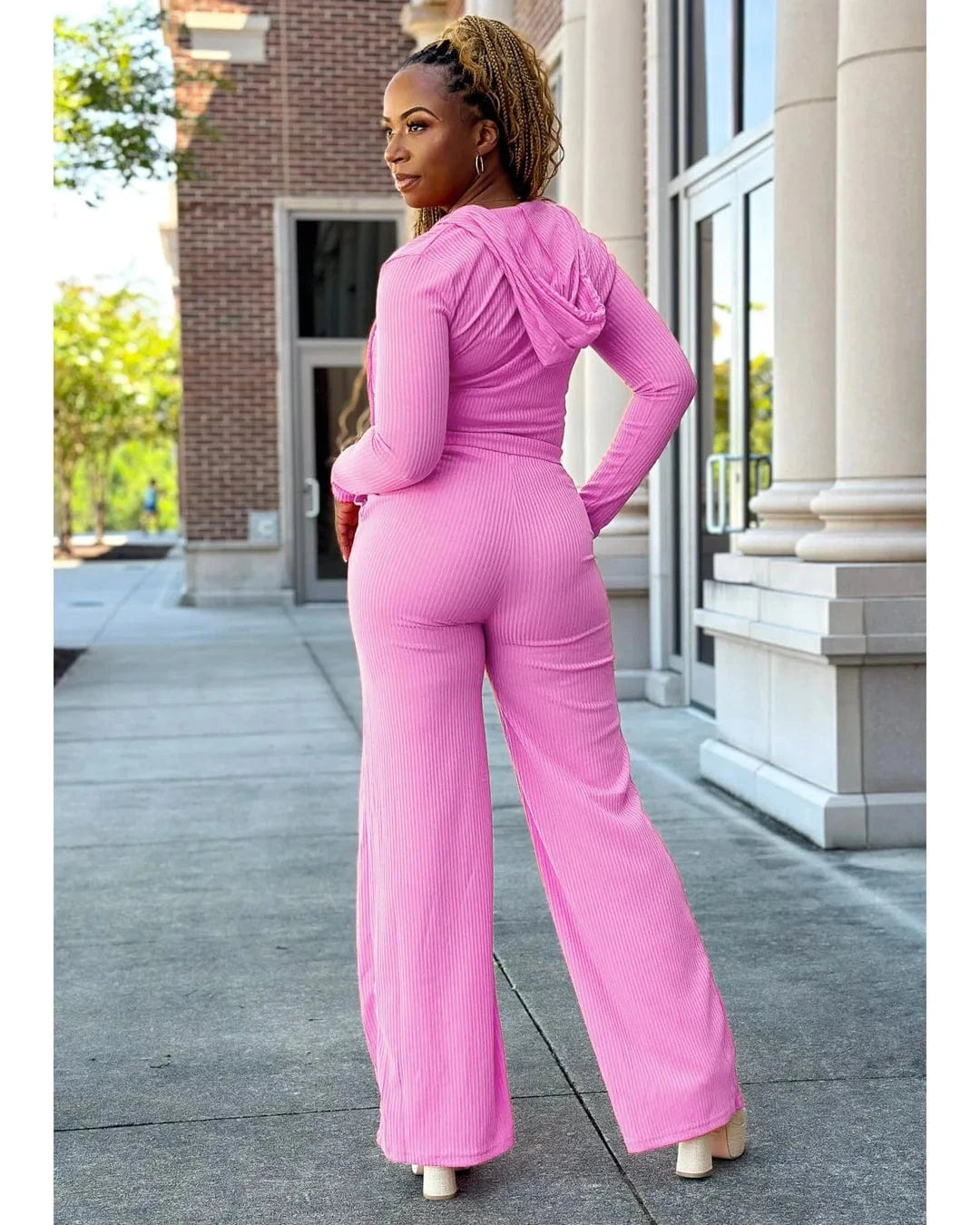 MS1877 Ready To Ship S-2xl Fall 2024 Boutique Hoodie Lounge Wear Ribbed Three Piece Pants Set