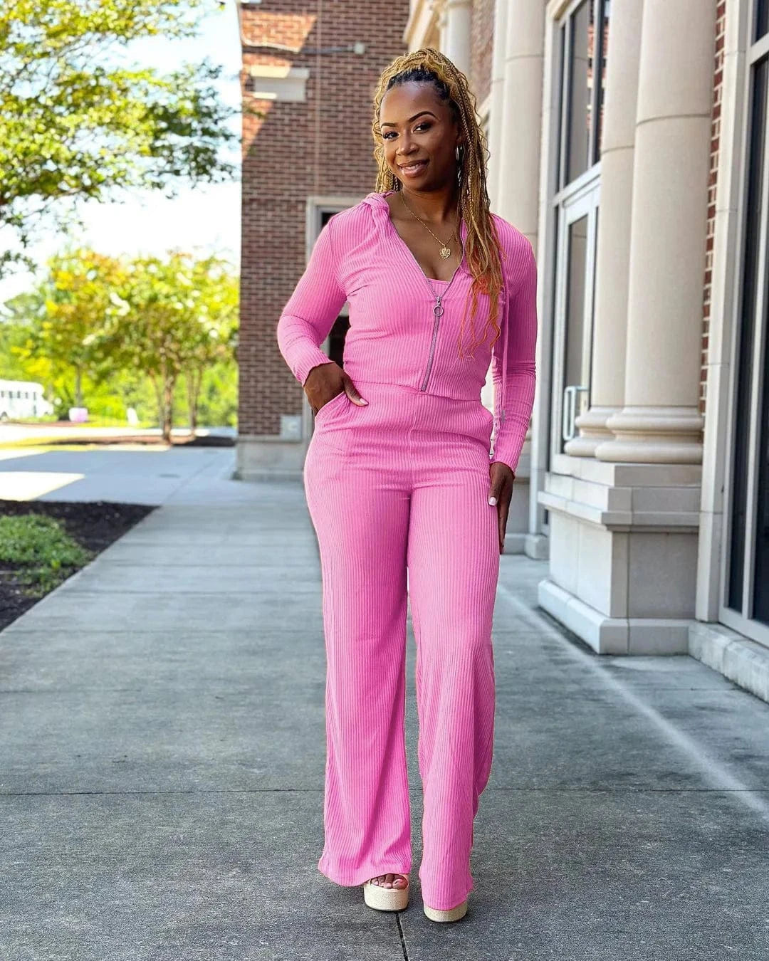 MS1877 Ready To Ship S-2xl Fall 2024 Boutique Hoodie Lounge Wear Ribbed Three Piece Pants Set