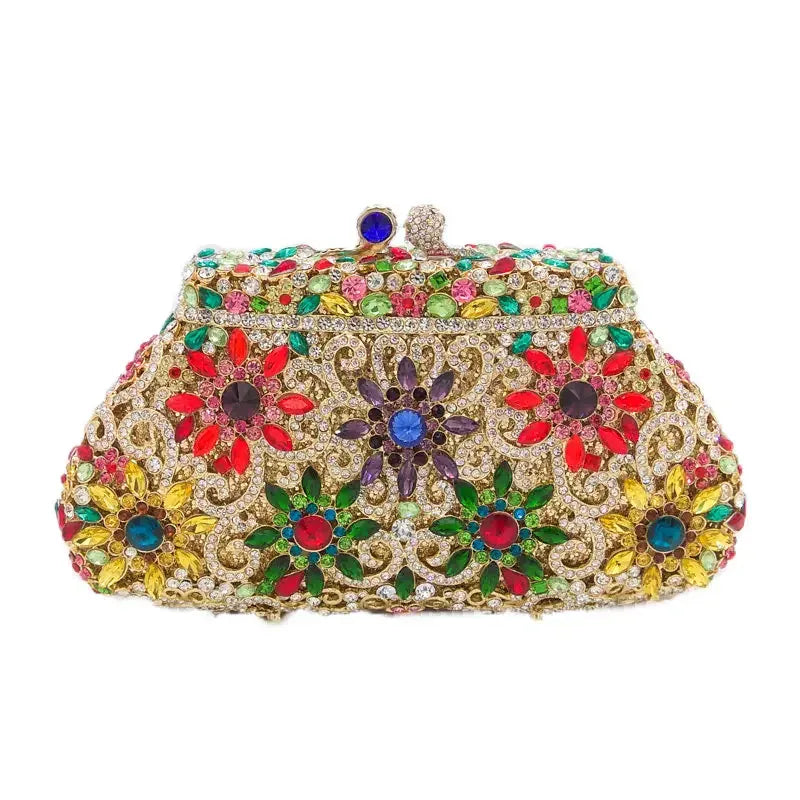 Multi 1 / Mini Size / CHINA Boutique De FGG (in stock) Flower Crown Clutch Silver Crystal Evening Handbag Women Party Prom Bag Bridal Clutches Wedding Purse