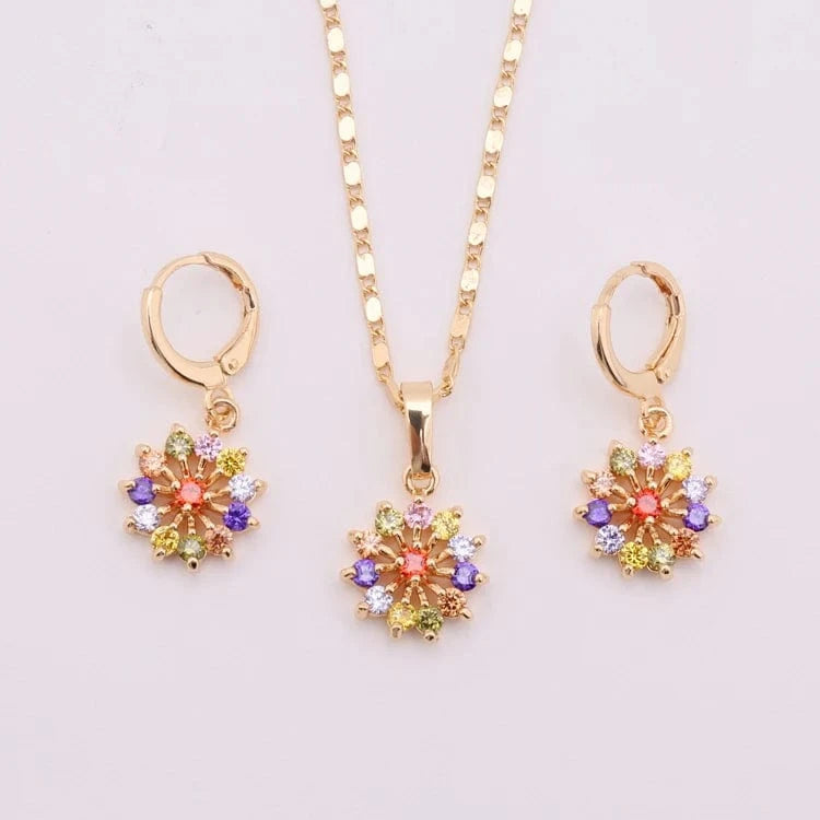 Multi HD jewelry fashion flower 18k gold plated necklace pendant earring jewelry set for women