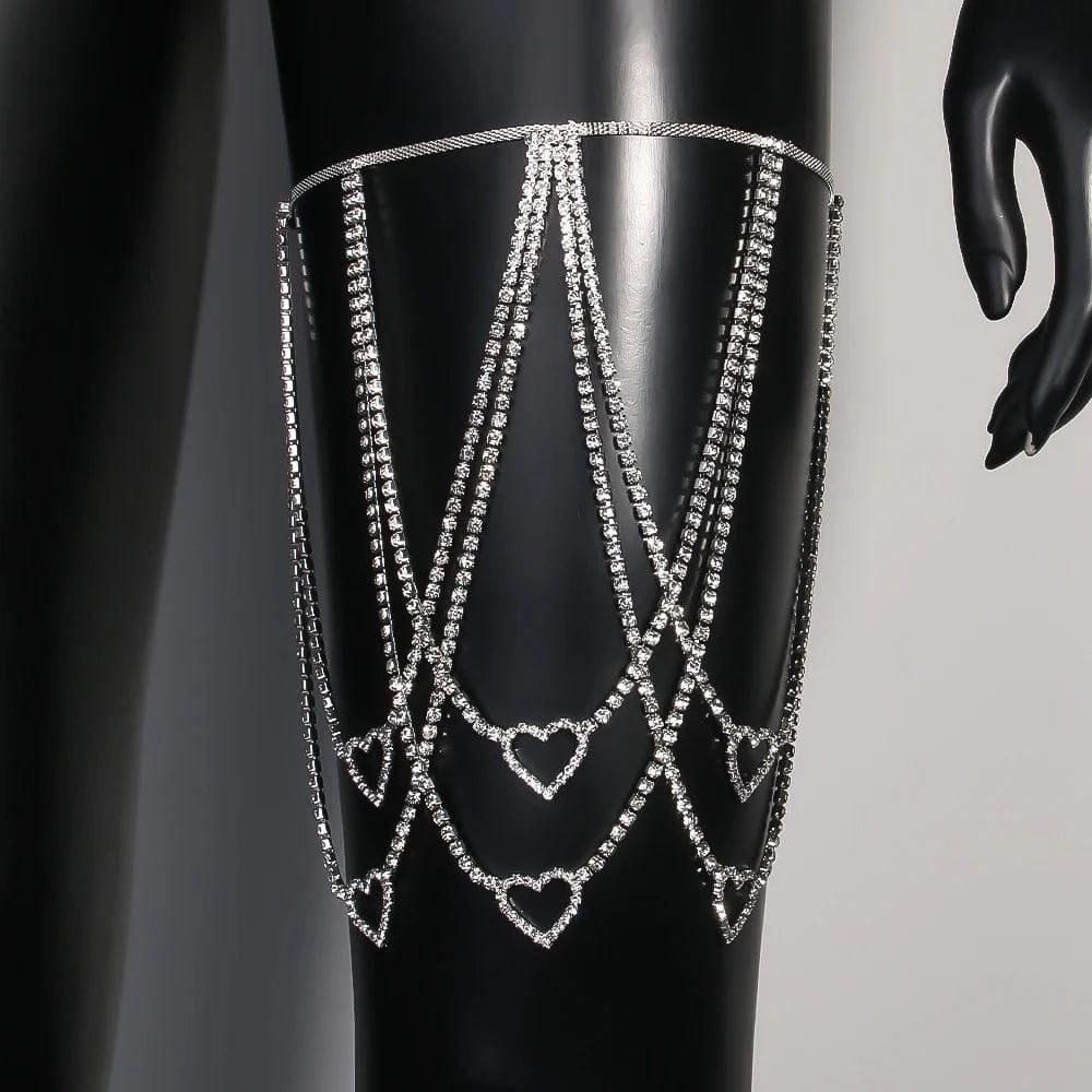 Multi Layer Heart Design Rhinestone Thigh Chain Jewelry For Women Girls Nightclub Party Sexy Crystal Body Leg Chain Wholesale