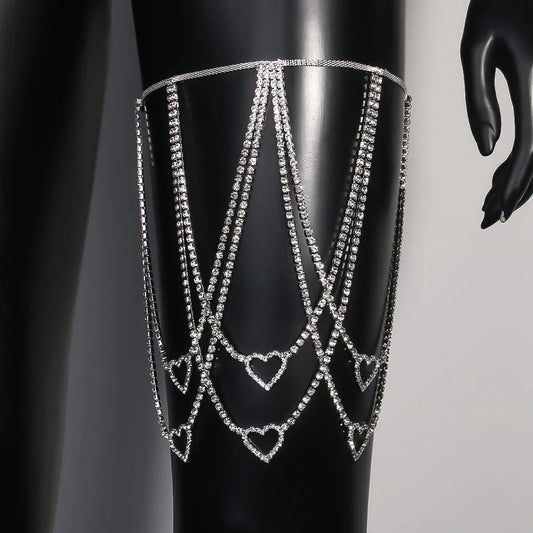 Multi Layer Heart Design Rhinestone Thigh Chain Jewelry For Women Girls Nightclub Party Sexy Crystal Body Leg Chain Wholesale