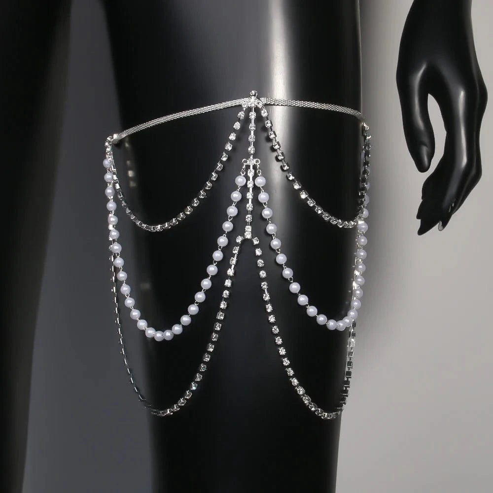 Multi Layers White Pearl Rhinestone Leg Chain Jewelry For Women Girls Nightclub Party Sexy Shiny Crystal Body Chain Hot Sale