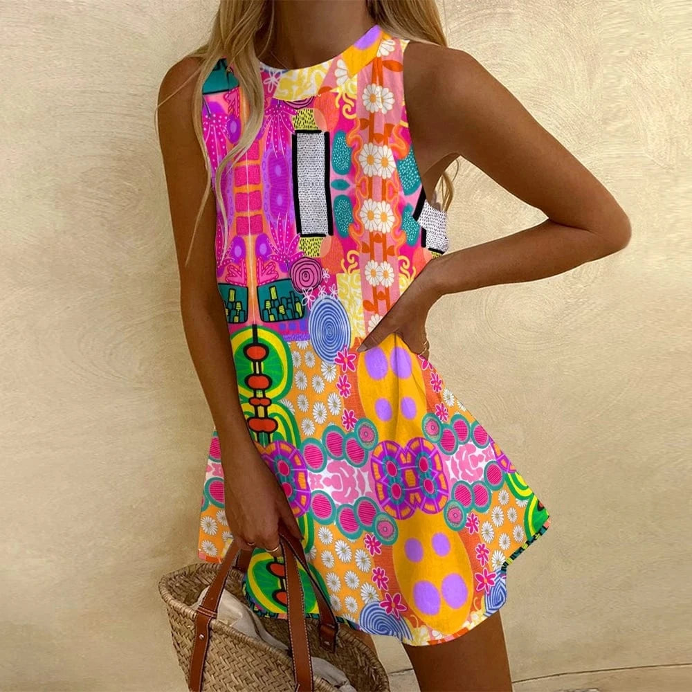 MULTI / XXL Color Cartoon Hand-Painted Print Dress Y2k Style Girl Fashion Party Dress New High Quality Luxury Women's Clothing