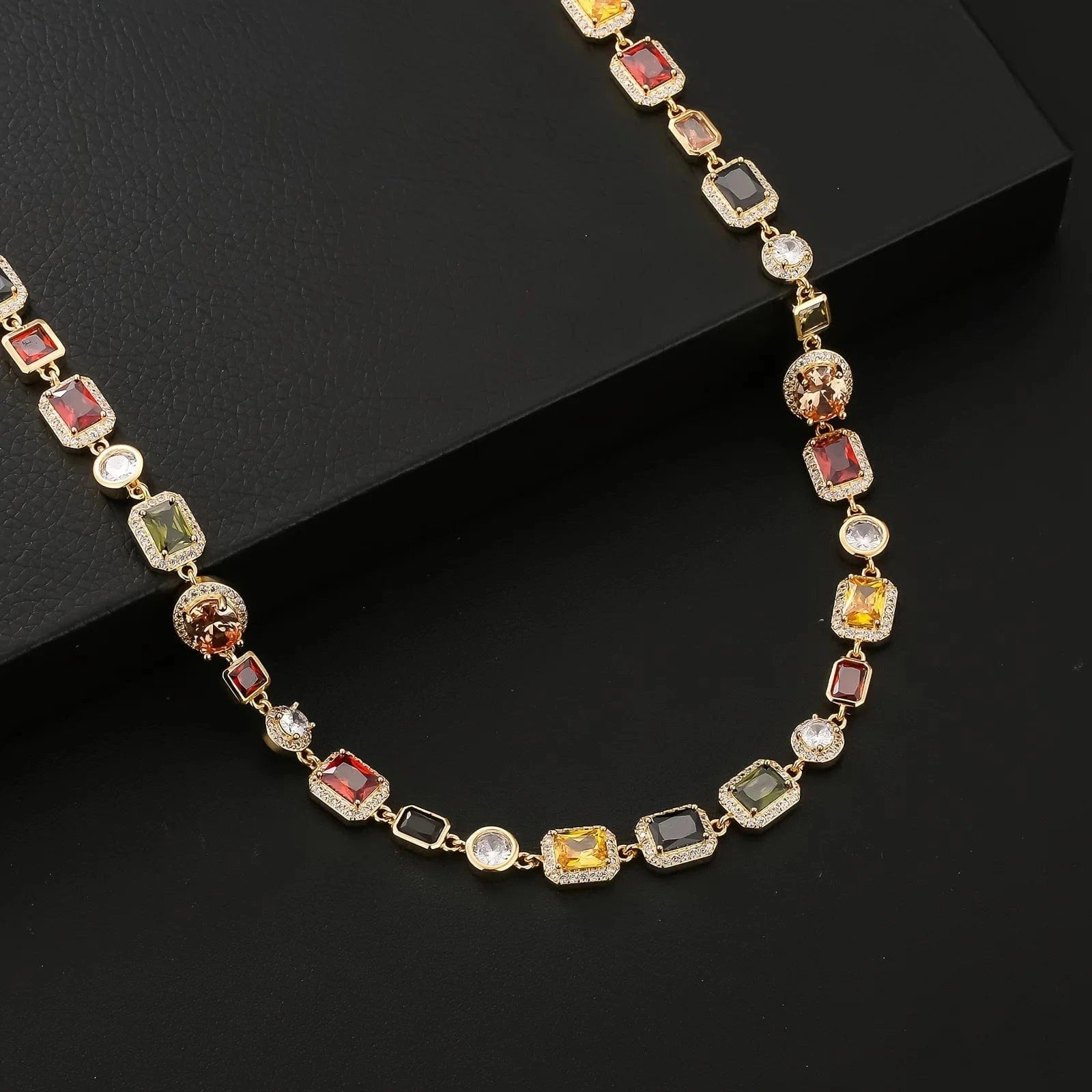 Multicolor CZ Rainbow Chain Choker 18K Gold Plated Multi Gems ZIRCON Jewelry Women 10mm Gold Colorful Gemstone Necklace for Men