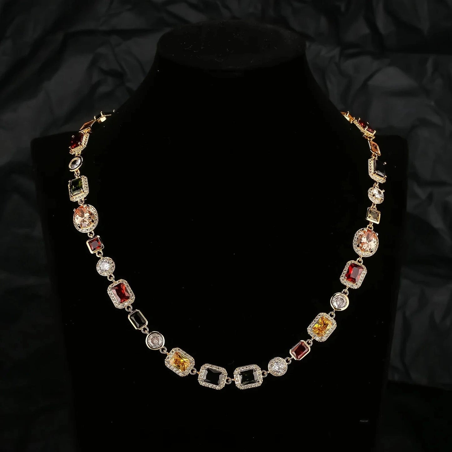 Multicolor CZ Rainbow Chain Choker 18K Gold Plated Multi Gems ZIRCON Jewelry Women 10mm Gold Colorful Gemstone Necklace for Men