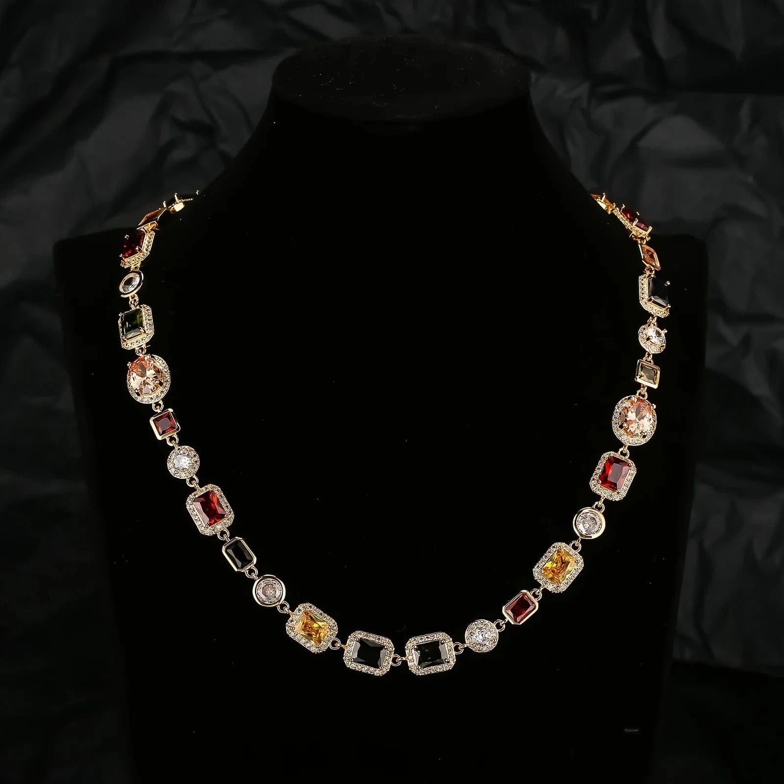 Multicolor CZ Rainbow Chain Choker 18K Gold Plated Multi Gems ZIRCON Jewelry Women 10mm Gold Colorful Gemstone Necklace for Men