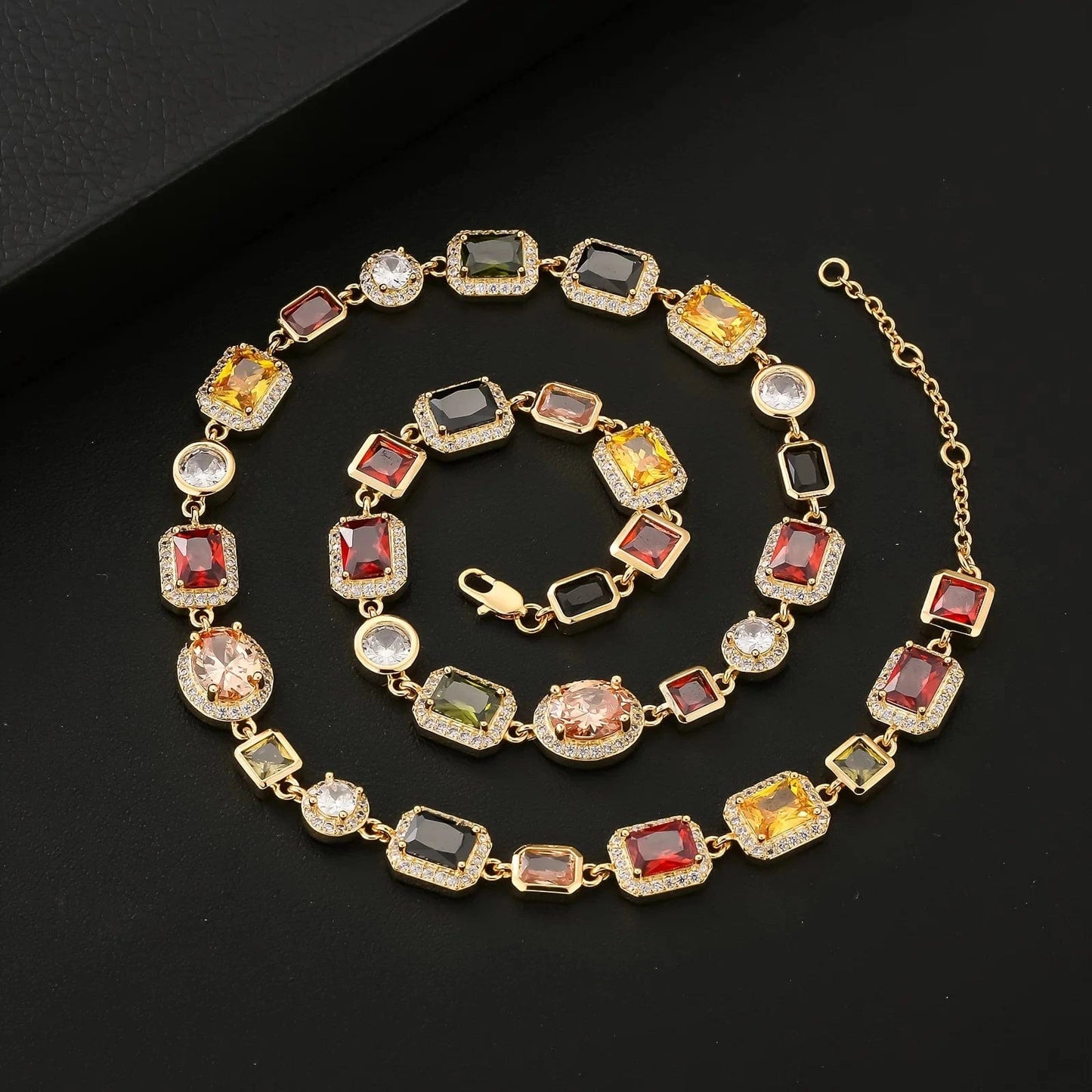 Multicolor CZ Rainbow Chain Choker 18K Gold Plated Multi Gems ZIRCON Jewelry Women 10mm Gold Colorful Gemstone Necklace for Men