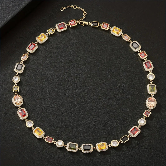 Multicolor CZ Rainbow Chain Choker 18K Gold Plated Multi Gems ZIRCON Jewelry Women 10mm Gold Colorful Gemstone Necklace for Men