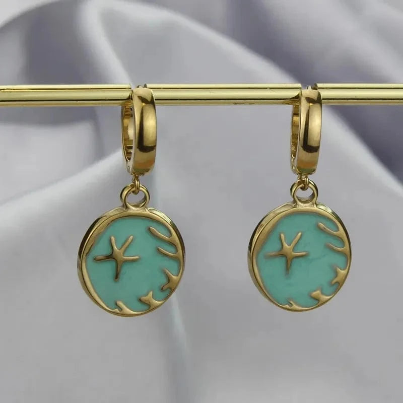 Multicolor Jewelry Set Starfish Pattern 18k Gold Plated Stainless Steel Pendant Necklace Waterproof Chains Choker Jewelry