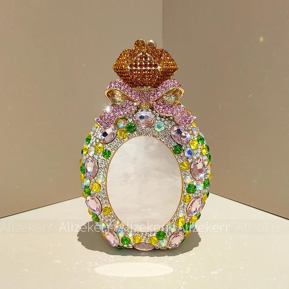 Multicolour / L11xW5xH17cm Alizekerr Perfume Bottle Crystal Evening Bags Women Gorgeous Boutique Bow Diamond Metal Clutch Purses And Handbags Wedding Party