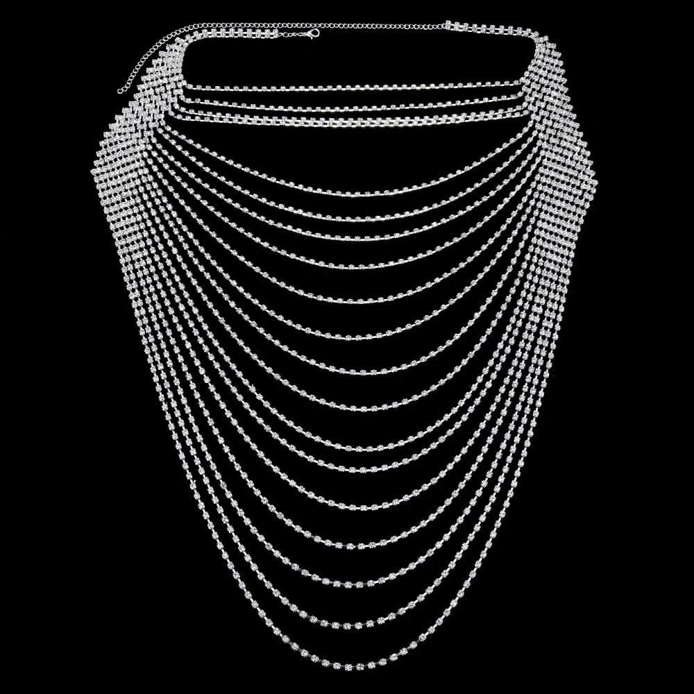 Multilayer Breast Necklace chain Rhinestone Necklace Shiny Jewelry for Ladies Trend Jewelry