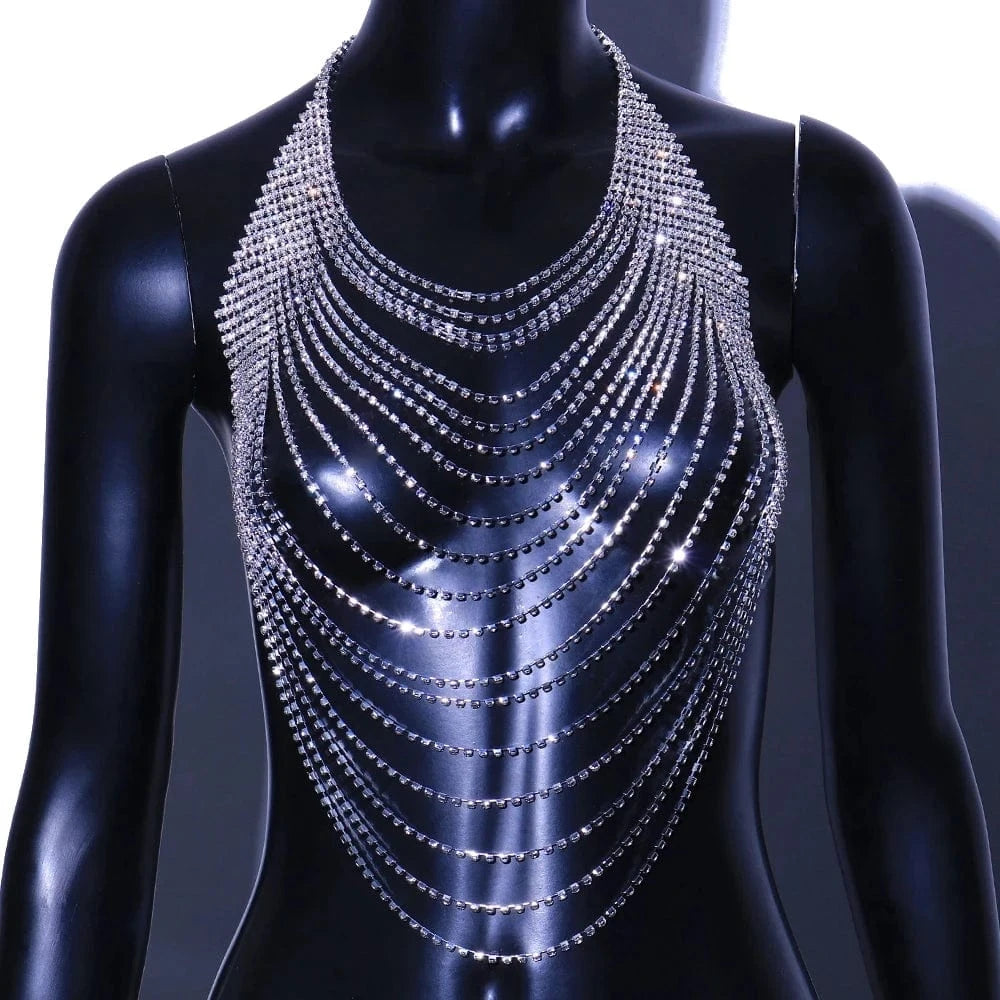 Multilayer Breast Necklace chain Rhinestone Necklace Shiny Jewelry for Ladies Trend Jewelry