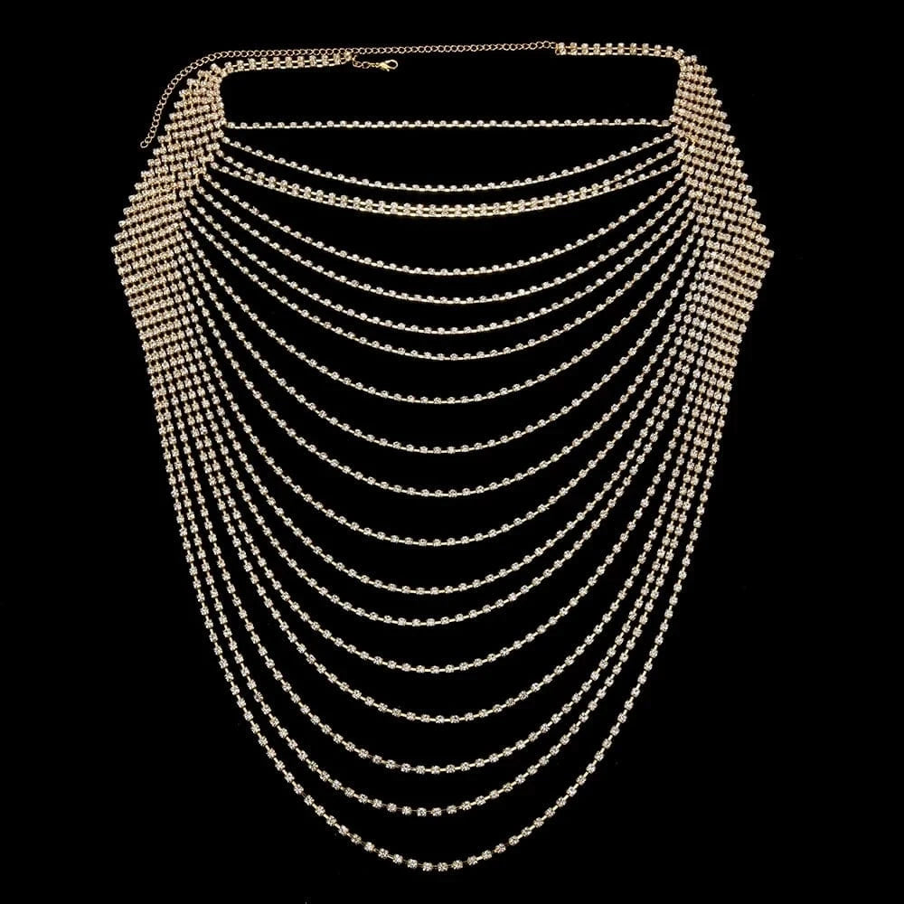 Multilayer Breast Necklace chain Rhinestone Necklace Shiny Jewelry for Ladies Trend Jewelry