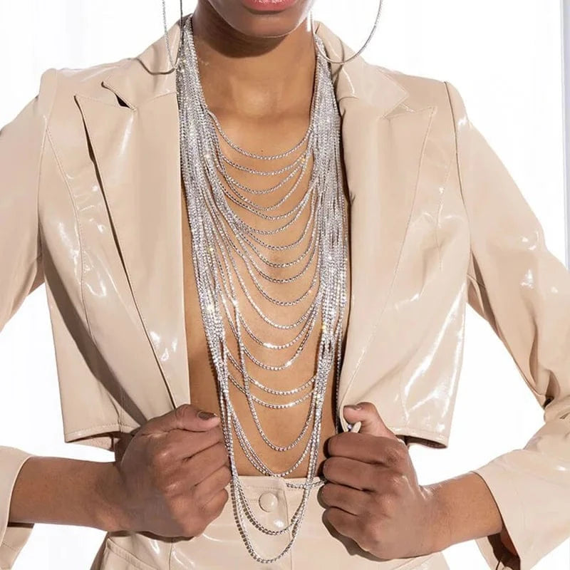 Multilayer Breast Necklace chain Rhinestone Necklace Shiny Jewelry for Ladies Trend Jewelry
