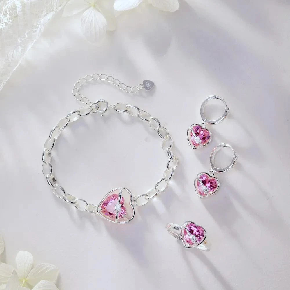 MW110001-S-W-PK Dylam Fashion Design Women Fine Jewelry Dangle Heart Pink Diamond Tiny 5A Zircon Hoop Earrings