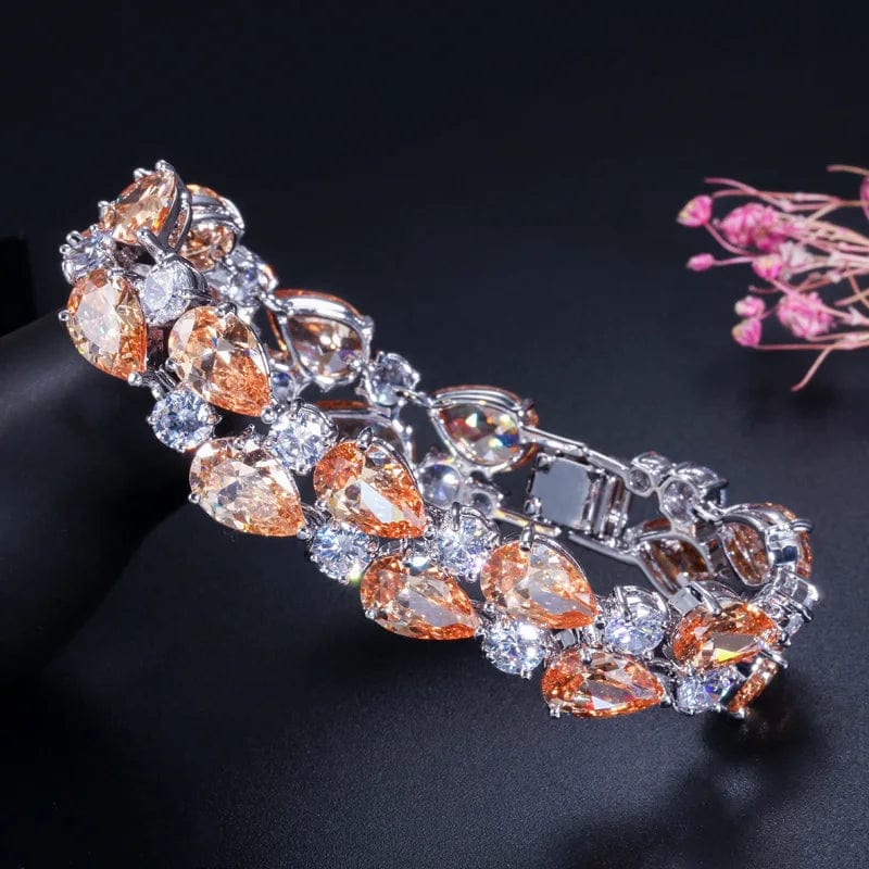 My Mona Lisa Cubic Zircon Jewelry Brass Silver Color Red Black Purple Big Tear Drop CZ Stone Luxury Bridal Bracelet for Women