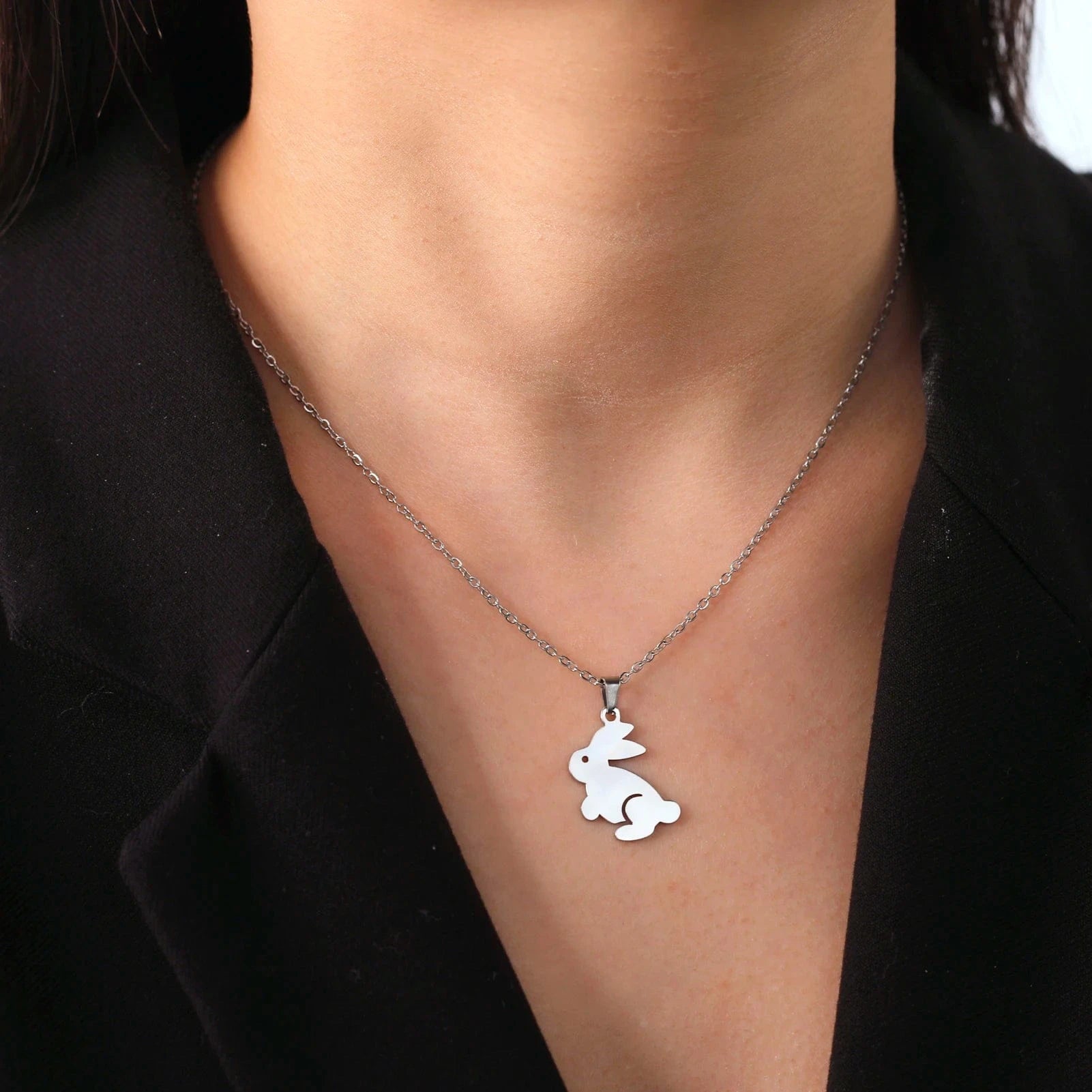 Myshape Stainless Steel Cute Animals Necklace for Women Girl Rabbit Pendants Chain Necklace Wholesale Party Trendy Jewelry Gift