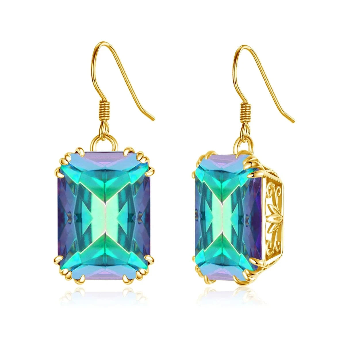 Mysterious Topaz Handmade 18K Gold Square Amethyst Earrings  Women Wedding Party  Real Pure 925 Sterling Silver long earrings jewelry