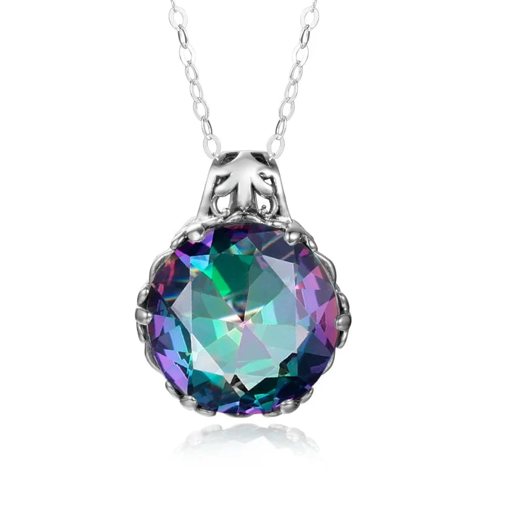 Mysterious Topaz Vintage Women Aquamarine Gemstone Pendant 925 Silver Necklace Pendant Gemstone Wedding Jewelry