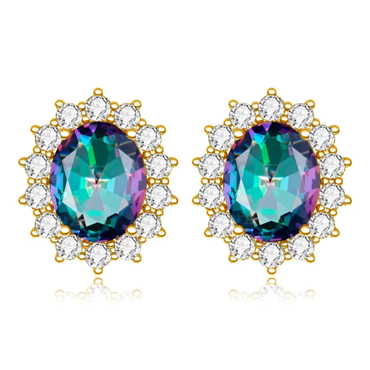 Mystic Topaz Luxury Sterling Silver 925 Stud Earrings with Garnet Princess Diana Inspired Design for Anniversary Celebrations