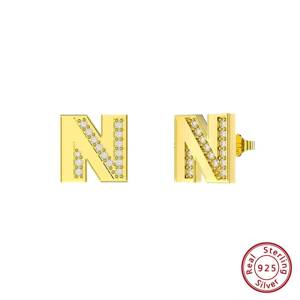 N RINNTIN ZKE01 Fine Jewelry Earrings 2023 Zircon Letter Stud Earrings Silver 925 Sterling Women Wholesale Bulk Earring Alphabet