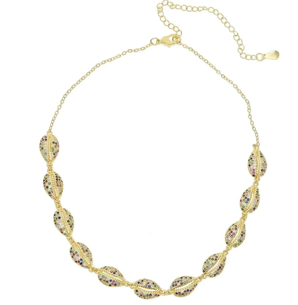 N079-Rainbow-32+8cm Gold Plated Fashion Women Jewelry 5A CZ Colorful Enamel 2023 Summer Beach Hot Sea Shell Necklace