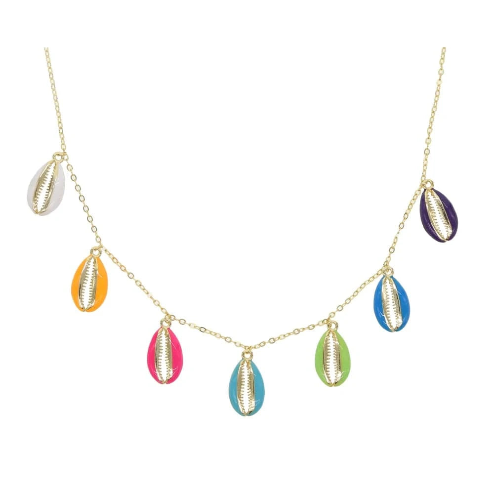 N137-G-35+10cm Gold Plated Fashion Women Jewelry 5A CZ Colorful Enamel 2023 Summer Beach Hot Sea Shell Necklace