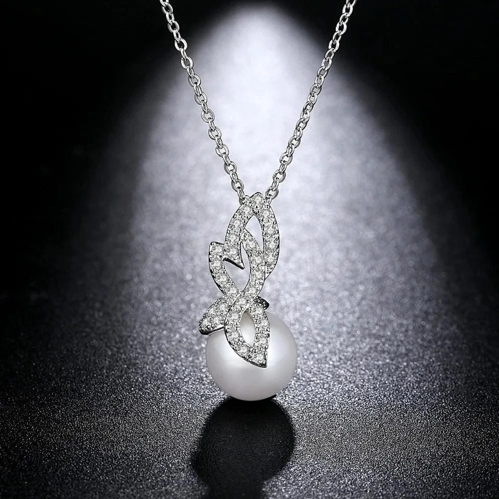 N17021604 LUOTEEMI White Gold Plated Cubic Zirconia Wholesale Fashion Girls New Modern Imitation Pearl Necklace