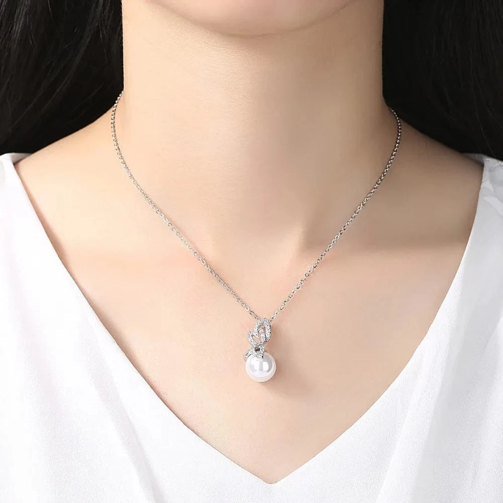 N17021604 LUOTEEMI White Gold Plated Cubic Zirconia Wholesale Fashion Girls New Modern Imitation Pearl Necklace