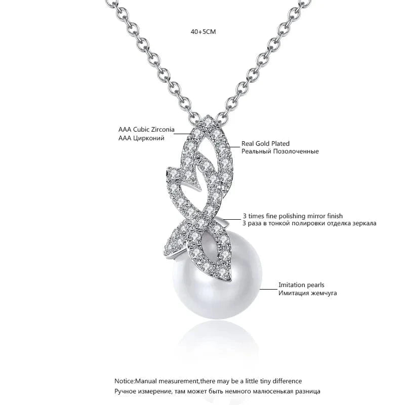 N17021604 LUOTEEMI White Gold Plated Cubic Zirconia Wholesale Fashion Girls New Modern Imitation Pearl Necklace