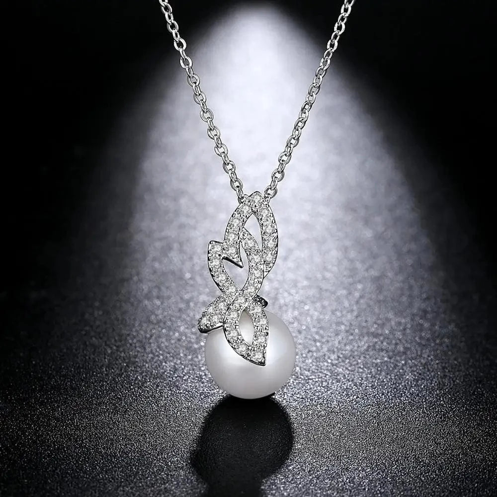 N17021604 LUOTEEMI White Gold Plated Cubic Zirconia Wholesale Fashion Girls New Modern Imitation Pearl Necklace