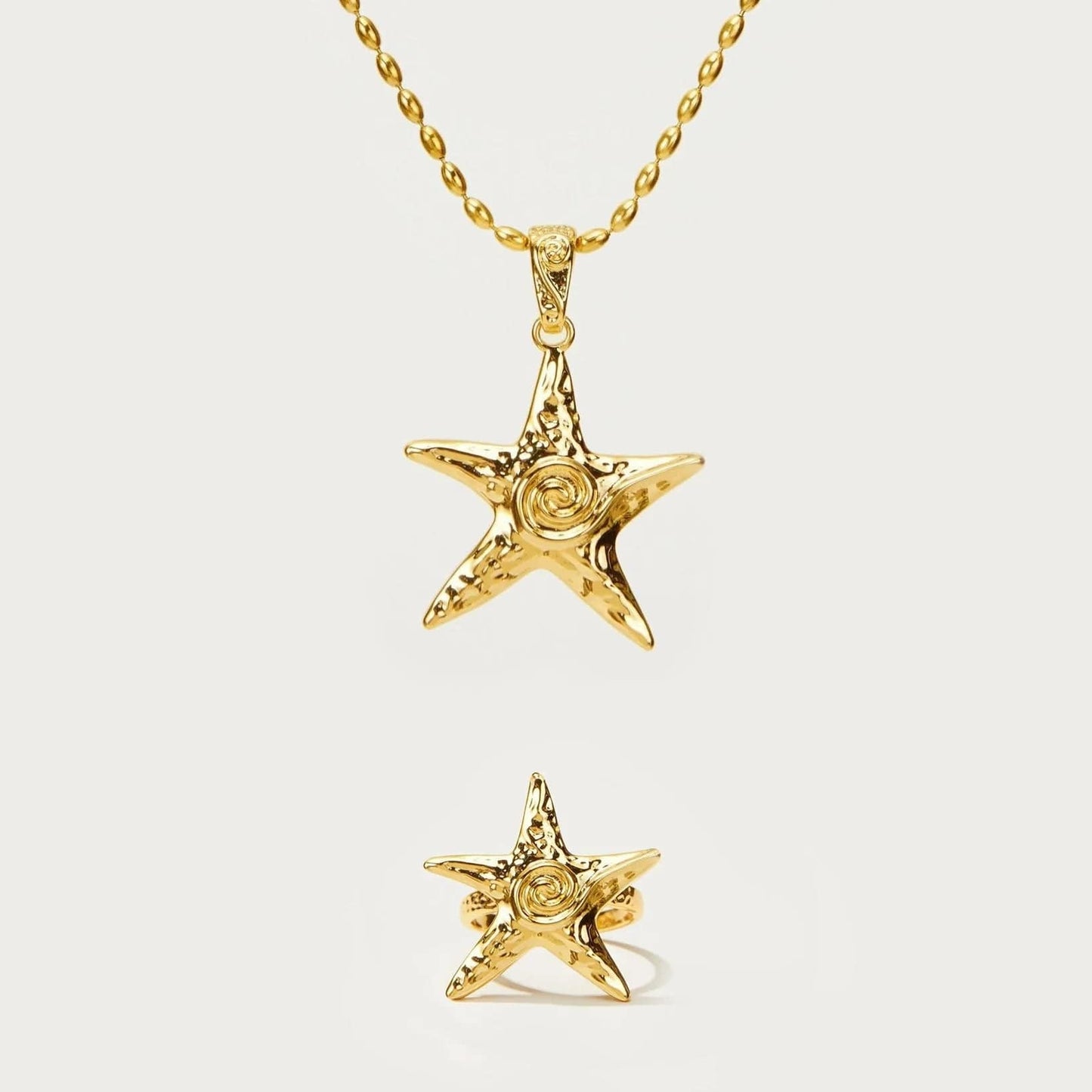 N1901 2024 New HOT 18k Gold Plated Tarnish Free Stainless Steel Original Starfish embossed thread Necklace Earrings Hawaiian Set