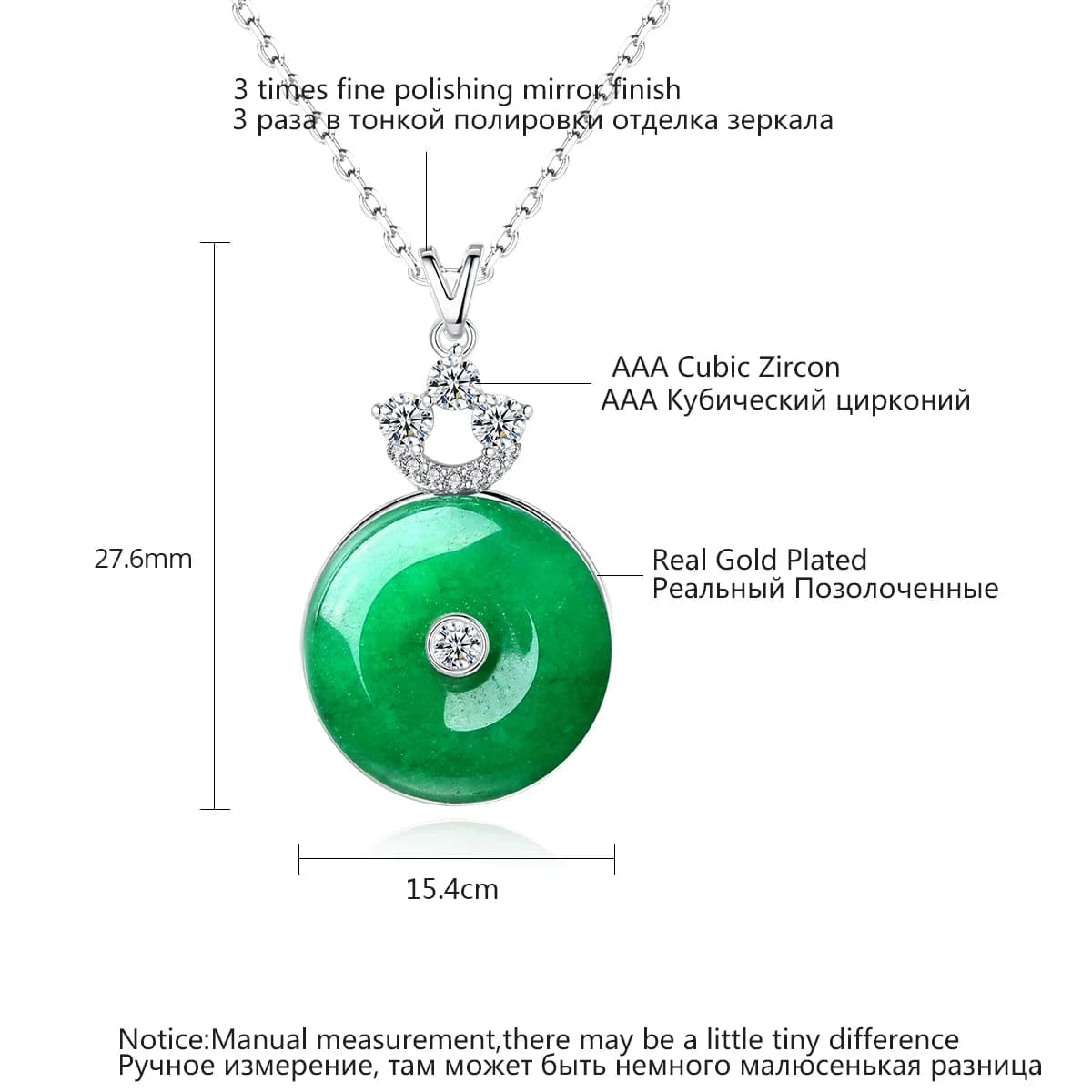 N19033006 LUOTEEMI Jade Necklace Jewelry Brass Link Cage Round Flower Zircon with Green Jade Pendant Necklace