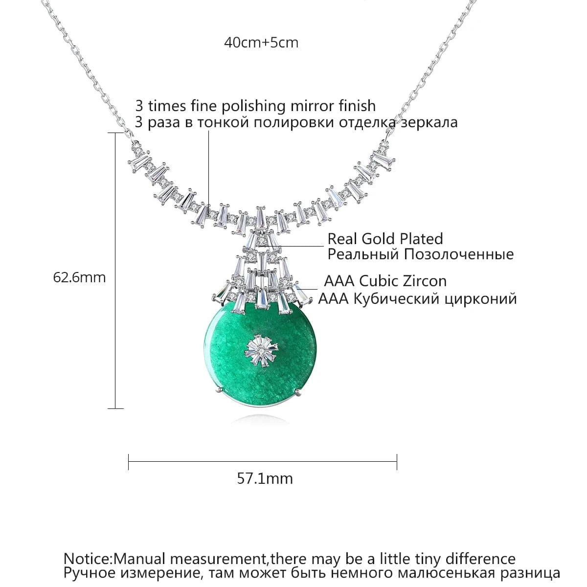 N19062843 LUOTEEMI Green Round Jard Pure Stone Necklace Brass Chain Pendant Necklace for Women GIfts Wholesale