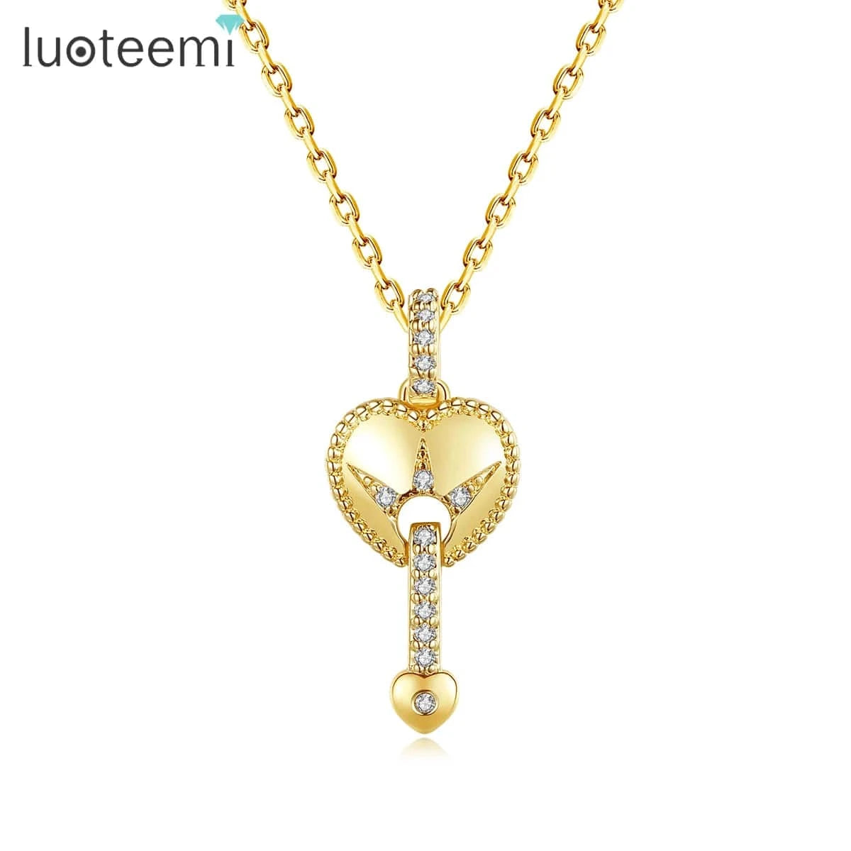 N20030310 LUOTEEMI Luxury Flower Zircon Necklace Women CZ Stone Gold Plated Jewellery Pendant Necklaces