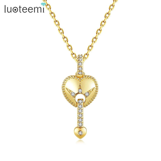 N20030310 LUOTEEMI Luxury Flower Zircon Necklace Women CZ Stone Gold Plated Jewellery Pendant Necklaces