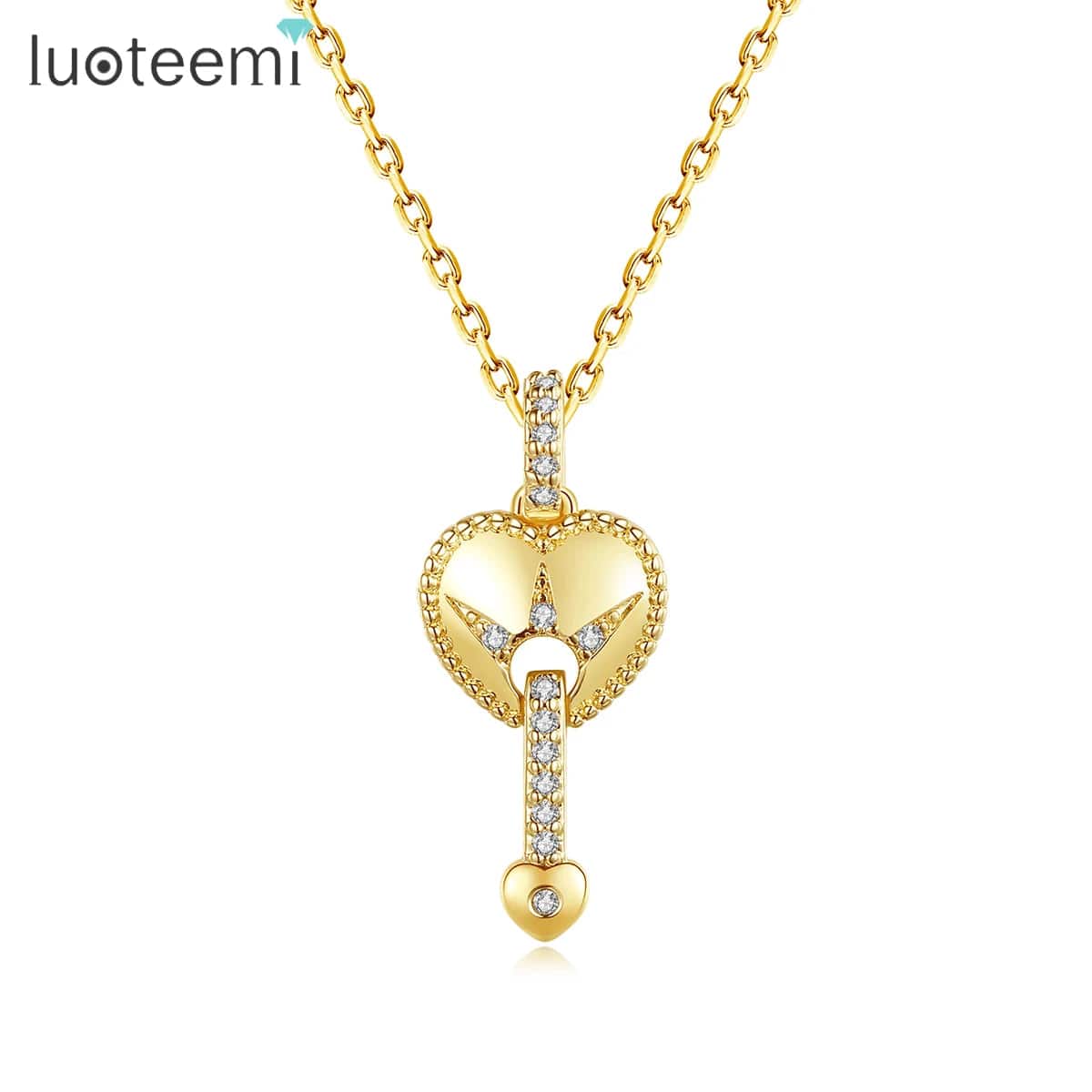 N20030310 LUOTEEMI Luxury Flower Zircon Necklace Women CZ Stone Gold Plated Jewellery Pendant Necklaces