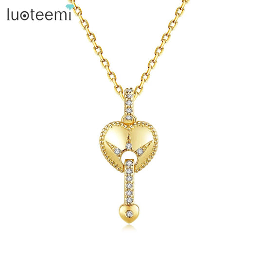 N20030310 LUOTEEMI Luxury Flower Zircon Necklace Women CZ Stone Gold Plated Jewellery Pendant Necklaces