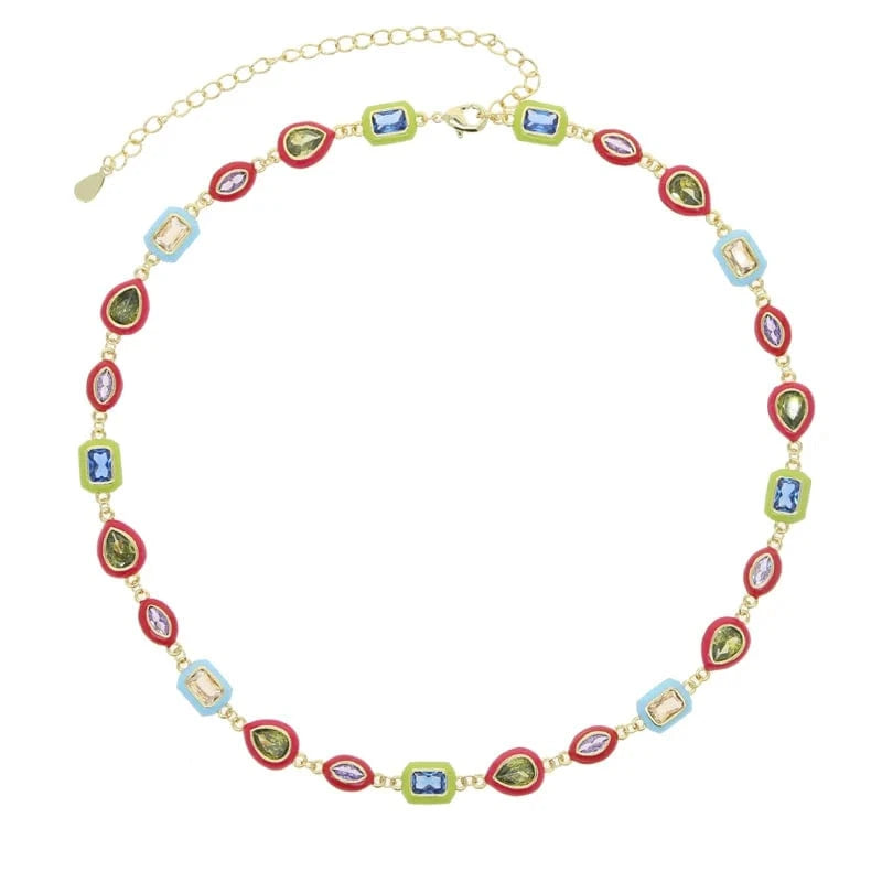 N201-Multi shapes necklace 35+10cm Colorful Multi Shapes CZ Ring Earring Necklace Bracelet Set Jewelry For Women Fashion Bling 5A Cubic Zirconia Jewelry