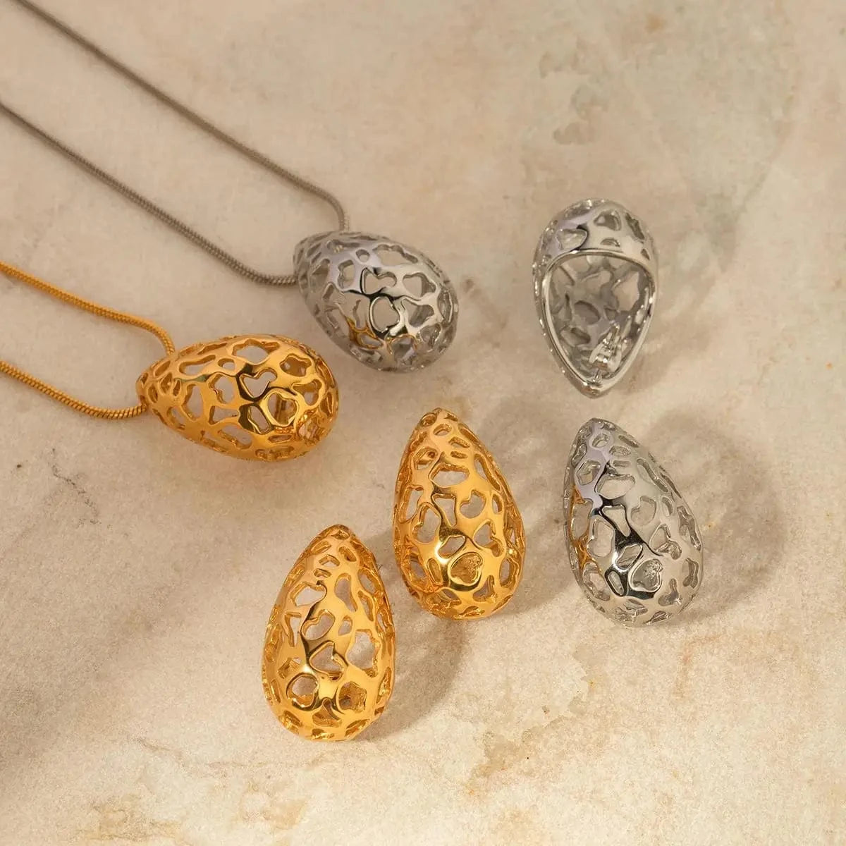 N2134 Jewelry Hollow Waterdrop Necklace 18K PVD Gold Plated Stainless Steel Water drop Charm Necklace For Women