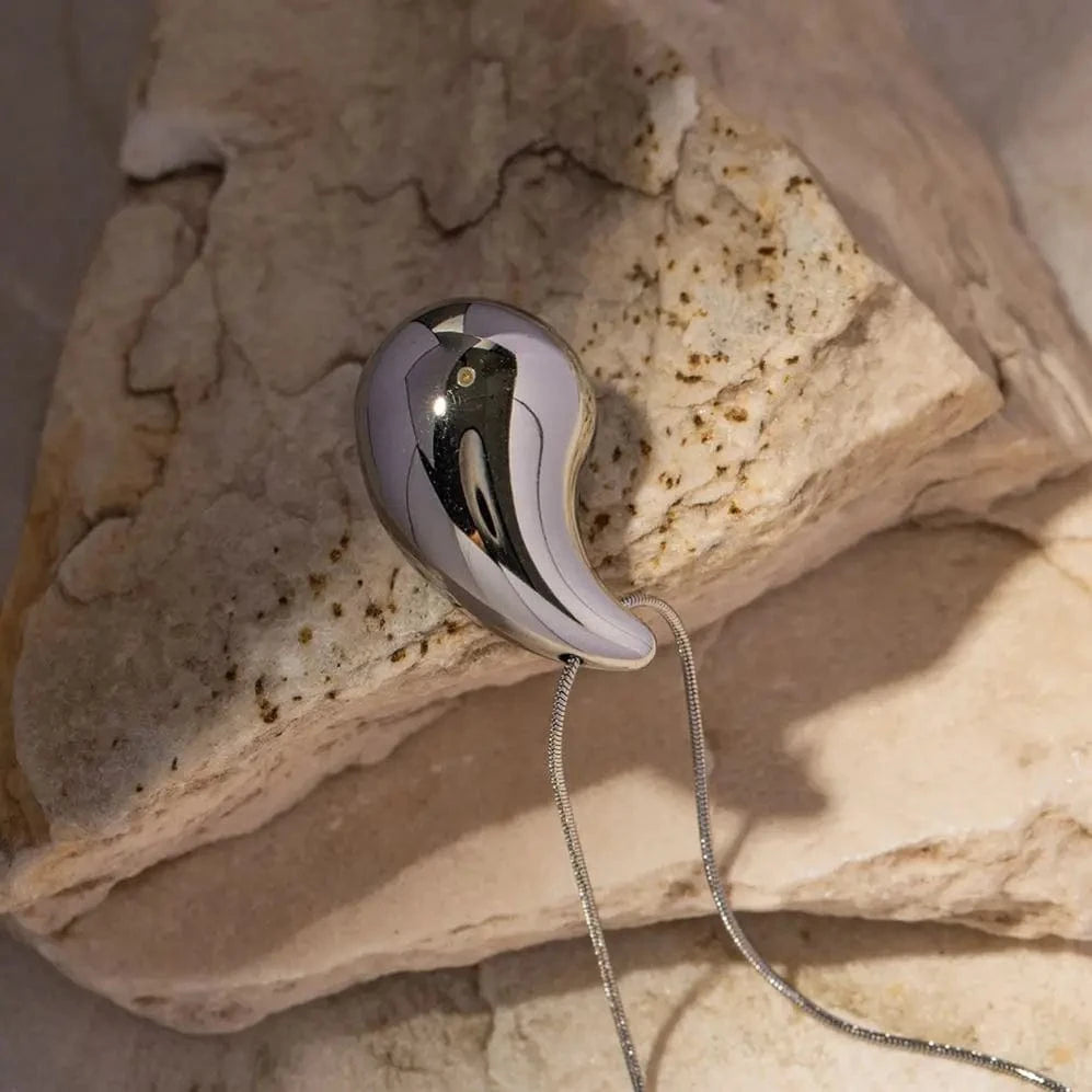 N2213 Jewelry 18K Gold Plated Big Tear Drop Necklace Stainless Steel Chunky Waterdrop Pendant Necklace