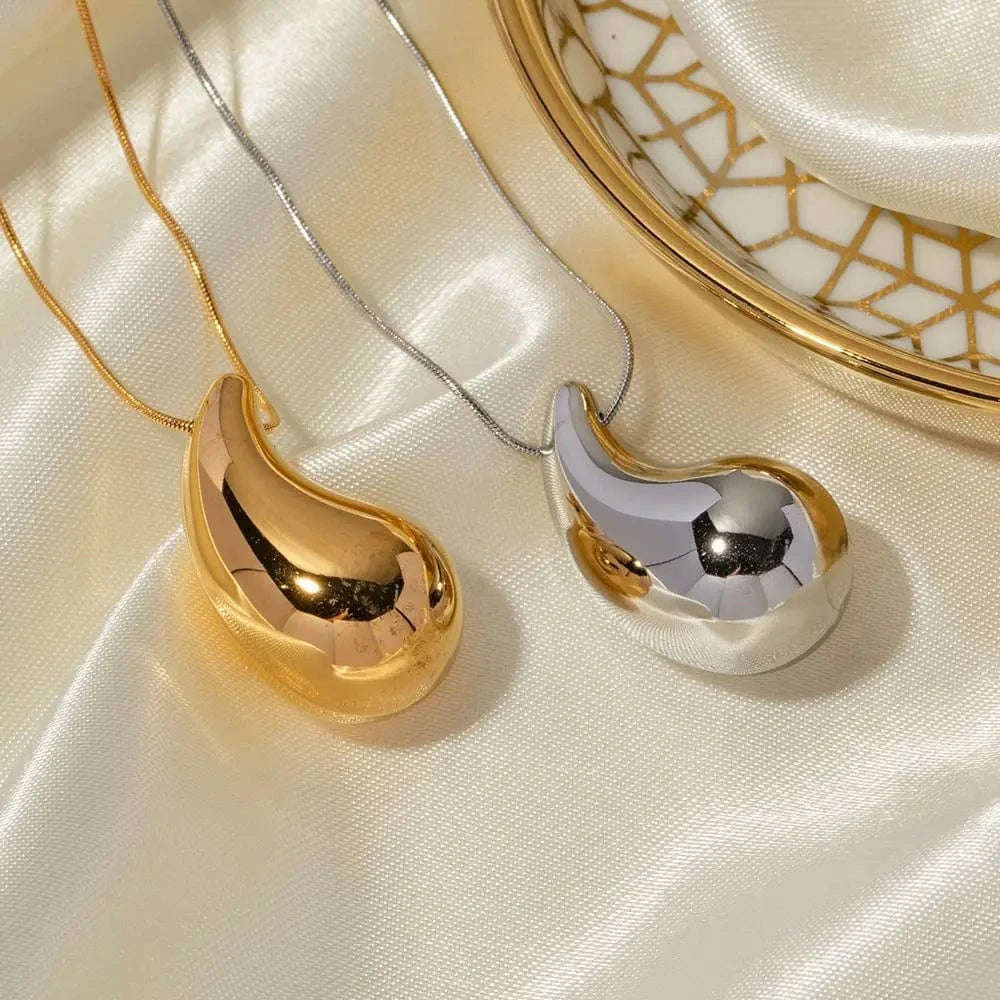N2213 Jewelry 18K Gold Plated Big Tear Drop Necklace Stainless Steel Chunky Waterdrop Pendant Necklace