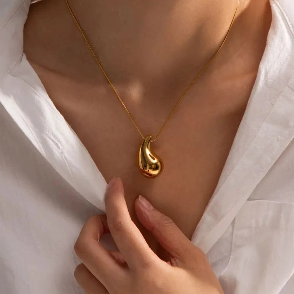 N2213 Jewelry 18K Gold Plated Big Tear Drop Necklace Stainless Steel Chunky Waterdrop Pendant Necklace