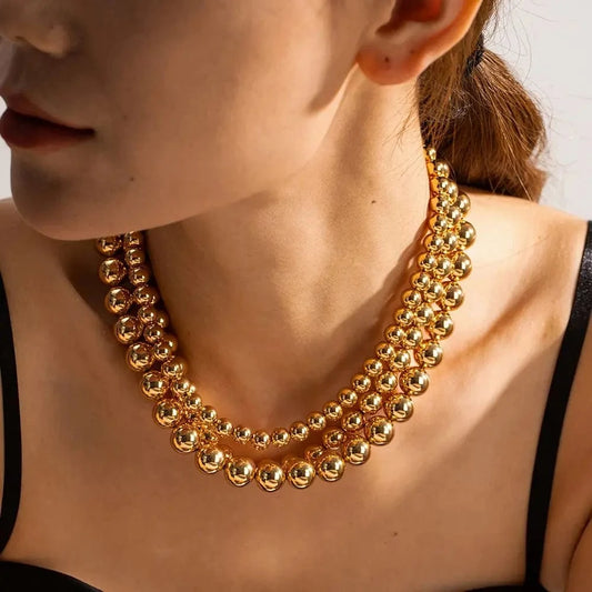 N2214 8mm 10mm 12mm Chunky Beads Necklace 18K PVD Brass Tarnish-free Beads Necklace Plated Jewelry Set For Women