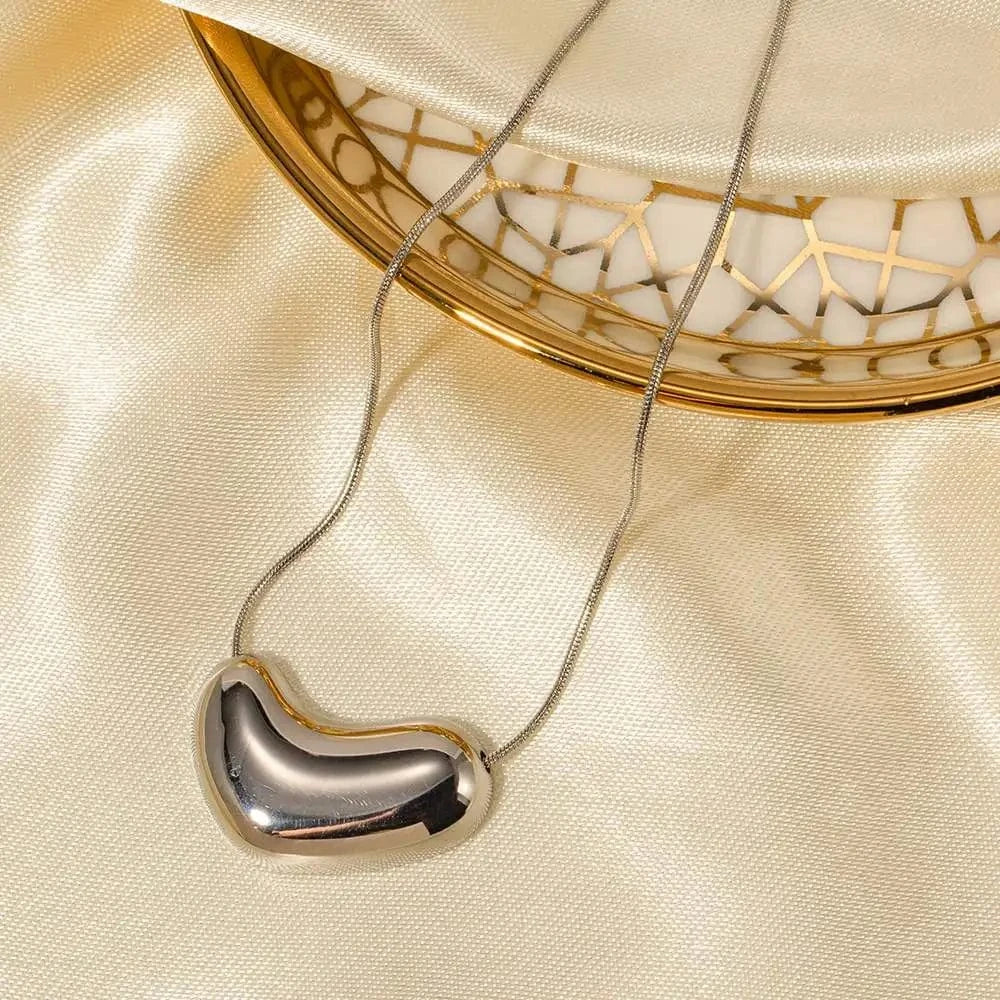 N2215 New Arrival 18K Gold Plated Stainless Steel Herringbone Snake Chain Smooth Heart Shape Pendant Necklace