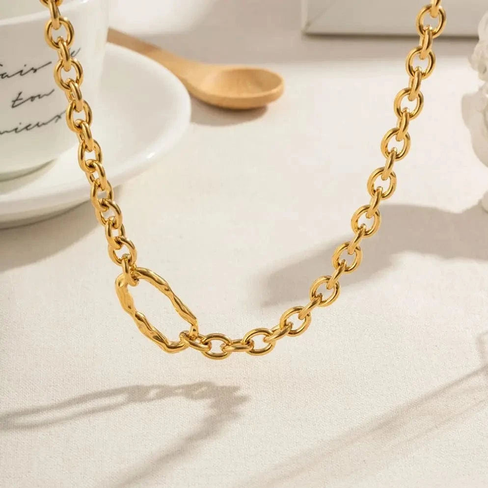 N2235 Chunky Style Oval Buckle 18K Gold Silver PVD Plated Stainless Steel Link Chain Necklace Jewelry Set For Women
