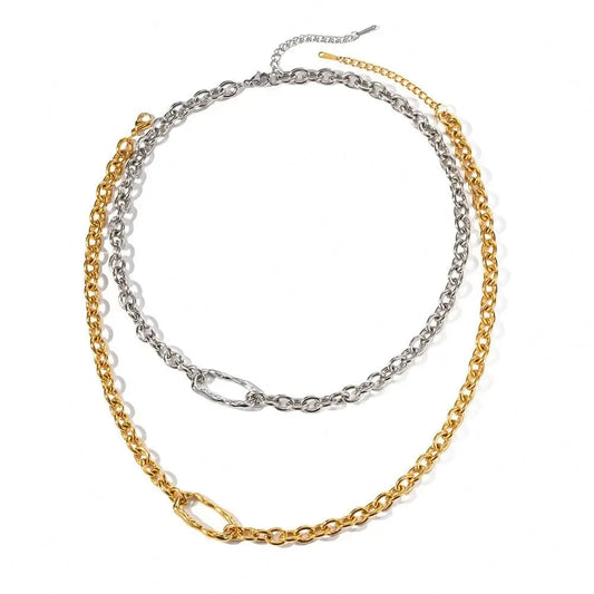 N2235 Chunky Style Oval Buckle 18K Gold Silver PVD Plated Stainless Steel Link Chain Necklace Jewelry Set For Women