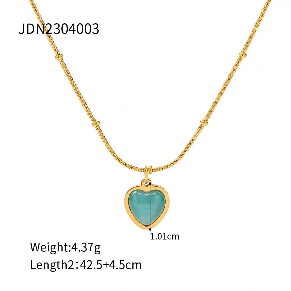 N2268 New Arrival 18K Gold Plated Stainless Steel Blue Cat Eye Natural Stone Oval Square Pendant Necklace Set for Women